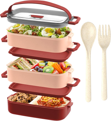 LUNCHBOX cutie de prânz cu trei compartimente + tacâmuri 2200ml
