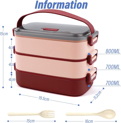 LUNCHBOX cutie de prânz cu trei compartimente + tacâmuri 2200ml