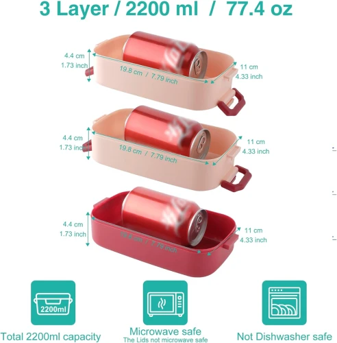 LUNCHBOX cutie de prânz cu trei compartimente + tacâmuri 2200ml