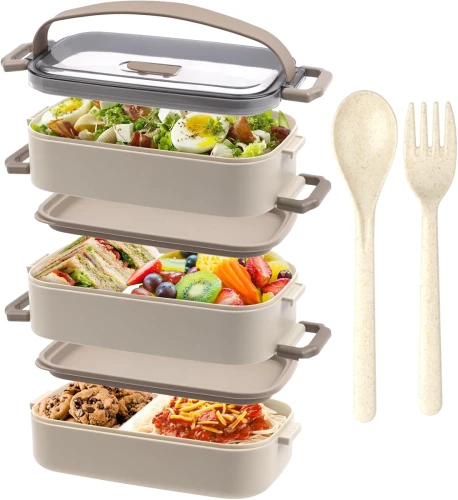 LUNCHBOX cutie de prânz cu trei compartimente + tacâmuri 2200ml