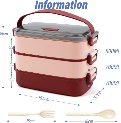 LUNCHBOX cutie de prânz cu trei compartimente + tacâmuri 2200ml
