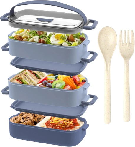 LUNCHBOX cutie de prânz cu trei compartimente + tacâmuri 2200ml