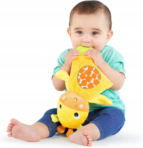 BRIGHT STARTS Snuggle&Teethe girafă de pluș cu jucării de dentiție
