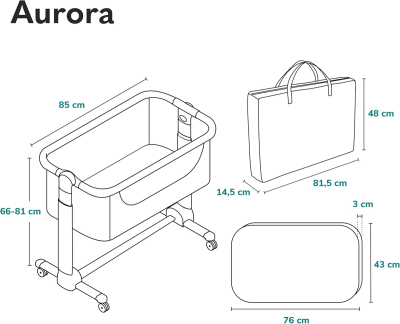 LIONELO AURORA 3 în 1 pătuț atașabil reglabil
