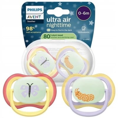 PHILIPS AVENT Ultra Air Night suzete x 2 0-6 luni STRĂLUCESC ÎN ÎNTUNERIC