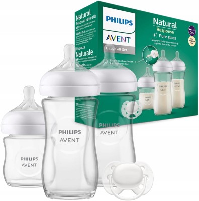 PHILIPS AVENT Natural Response set 3 biberoane DIN STICLĂ + suzetă
