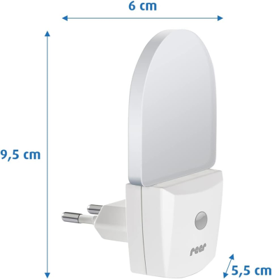 REER NightGuide lampă de veghe LED pentru priză, senzor de întuneric 6 x 9,5 cm