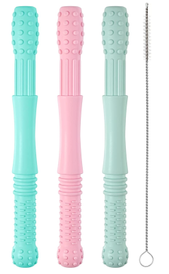 HOPTON inel de dentiție din silicon masaj 3 bucăți + perie de curățare 16,8 cm
