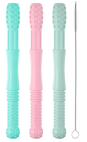 HOPTON inel de dentiție din silicon masaj 3 bucăți + perie de curățare 16,8 cm