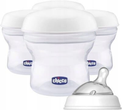 CHICCO recipiente pentru lapte 4 x 150 ml + suzetă cu capac