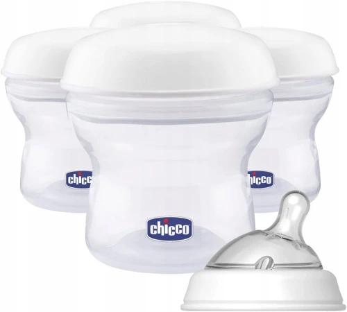 CHICCO recipiente pentru lapte 4 x 150 ml + suzetă cu capac