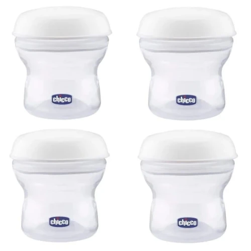 CHICCO recipiente pentru lapte 4 x 150 ml + suzetă cu capac