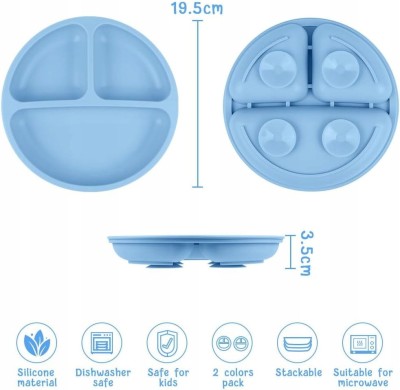 VICLOON farfurie compartimentate cu ventuză x3 + linguriță x2 furculiță x2