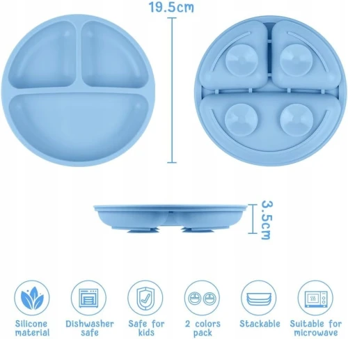 VICLOON farfurie compartimentate cu ventuză x3 + linguriță x2 furculiță x2