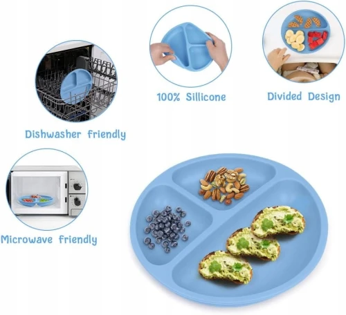 VICLOON farfurie compartimentate cu ventuză x3 + linguriță x2 furculiță x2