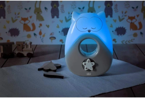 CHICCO Sweet Lights lampă de veghe cu melodii și sunete BUFNIȚĂ 13,5 x 18 cm
