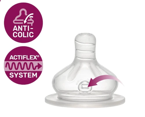 NIP sticlă cu tetină mărimea S flux lent 120 ml ACTIFLEX