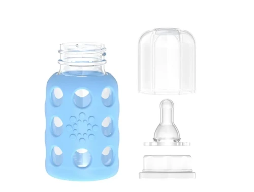 LifeFactory sticlă din sticlă cu husă 120 ml 3 m+ tetină 1