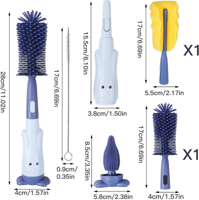 ABIRDON 3în1 perii din silicon pentru curățarea sticlelor, tetinelor, paielor 28cm