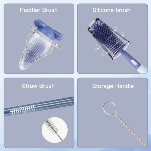 ABIRDON 3în1 perii din silicon pentru curățarea sticlelor, tetinelor, paielor 28cm