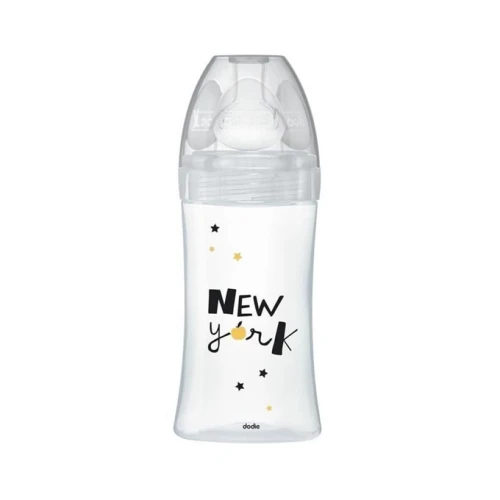 DODIE Sensation+ NEW YORK sticlă de sticlă 270 ml 0-6 luni tetină 2 debit mediu