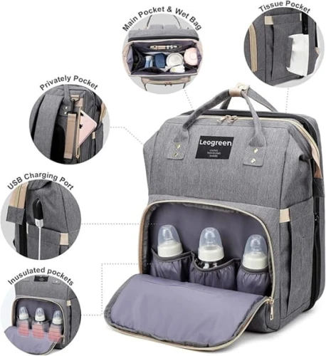 LEOGREEN rucsac pentru scutece și accesorii + salteluță de înfășat
